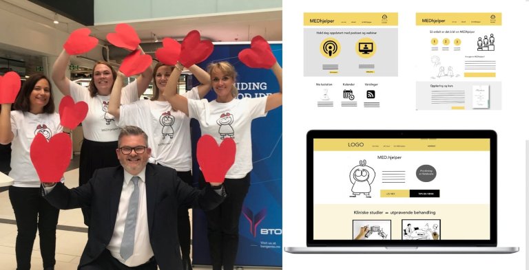 Prototyper kan være alt fra rollespill og fysiske gjenstander til storyboards og klikkbare wireframes. Her er noen av de første prototypene av konseptet MED.hjelper som vi viste på Innovasjonsuke OPP i 2018. Sluttresultatet ble noe ganske annet enn hva vi startet med, men vi lærte mye underveis.