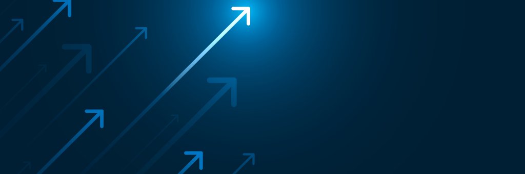 Up light arrow on dark blue background with copy space business growth concept